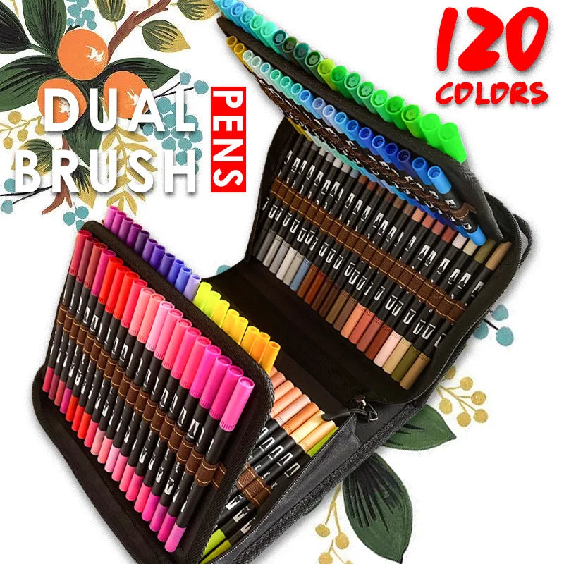 12/24/60/72/100/120 Colors Watercolor Art Markers Brush Pen Dual Tip Fineliner Drawing for Calligraphy Painting Set Art Supplies